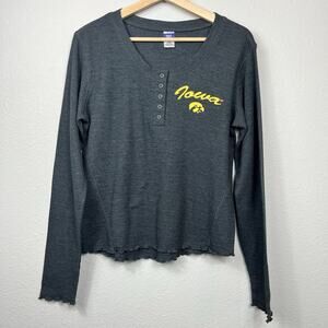 Iowa Hawkeyes Womens Waffle Knit Snap Long Sleeve Henley Medium Gray Ruffle NWOT